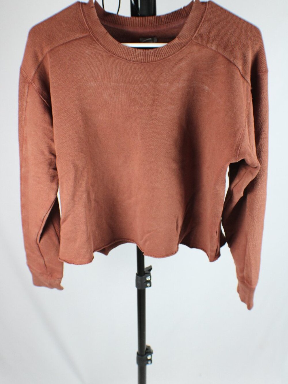 Aerie Distressed Cropped Raw Hem Sweatshirt Rust Brown Size S